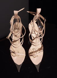STRAPPY CEMENT PINK LEATHER FANG 95 SANDALS