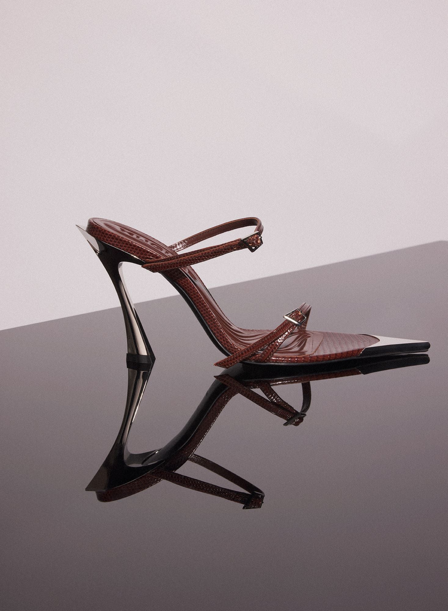 DARK BROWN LEATHER FANG 95 SANDALS