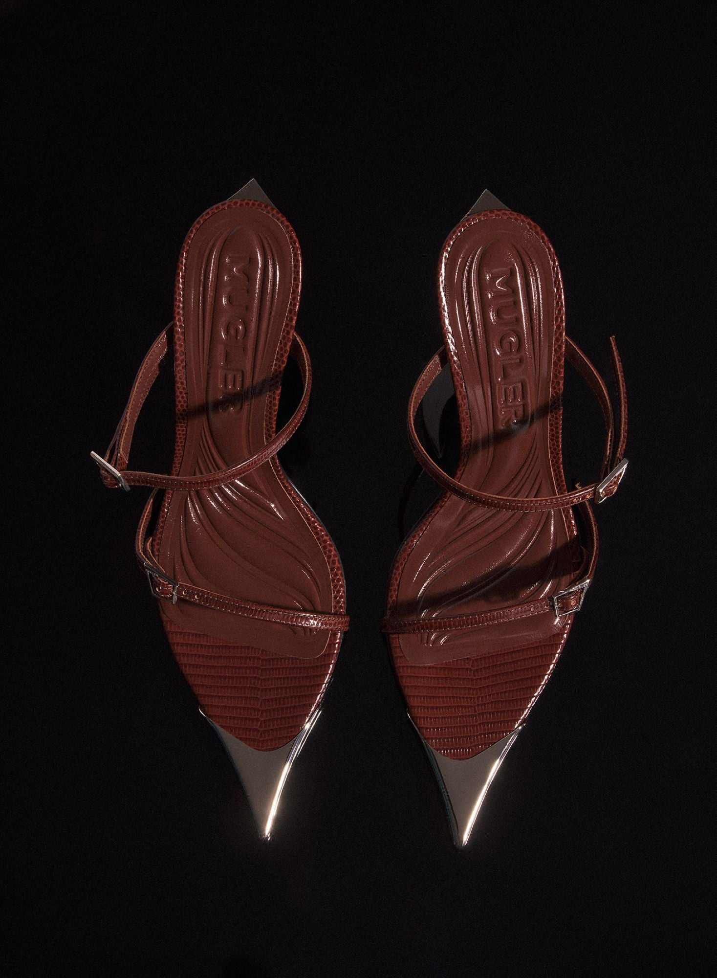 DARK BROWN LEATHER FANG 95 SANDALS