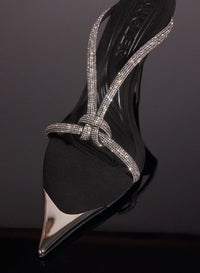 BLACK/CRYSTAL // black and crystal knotted fang 95 sandals