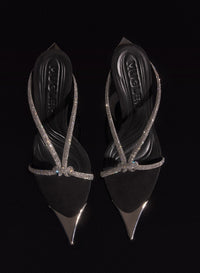BLACK AND CRYSTAL KNOTTED FANG 95 SANDALS