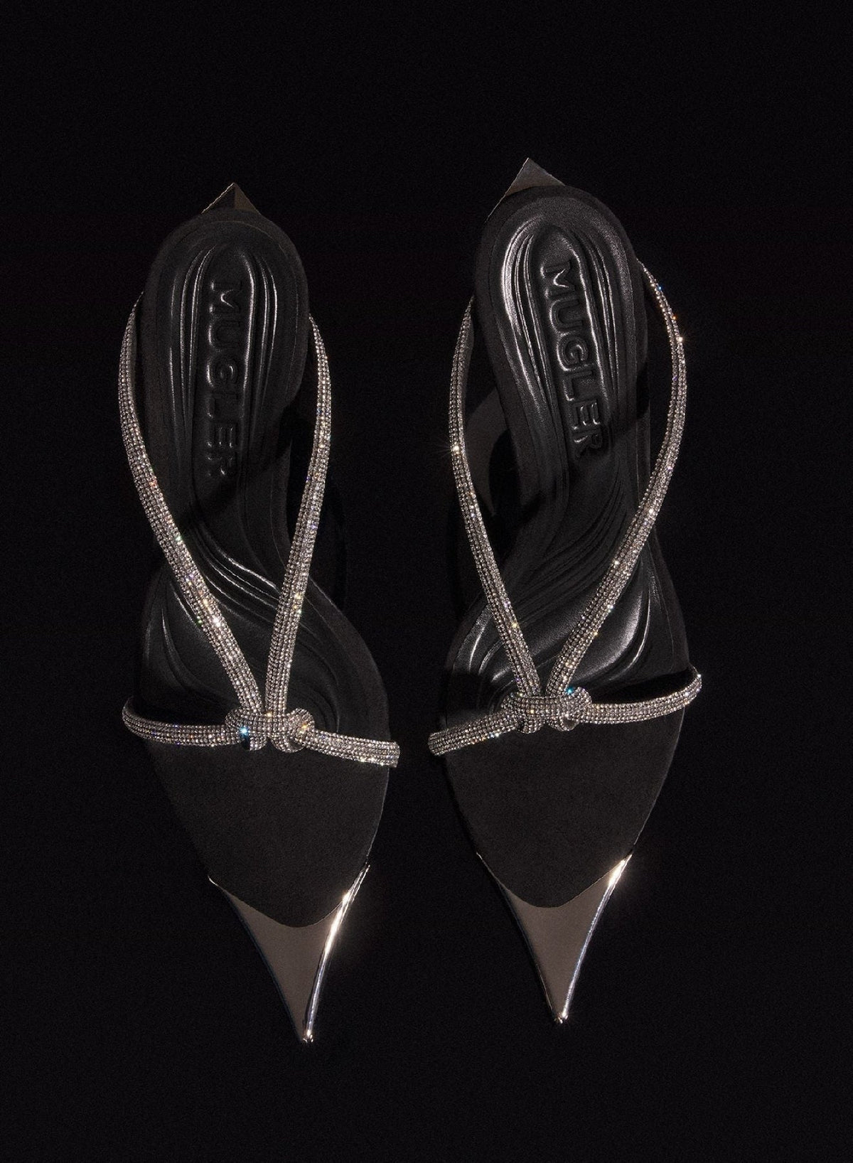 BLACK/CRYSTAL // black and crystal knotted fang 95 sandals