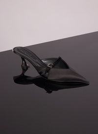 BLACK SATIN FANG 55 MULES WITH STRAP