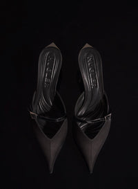 BLACK SATIN FANG 55 MULES WITH STRAP
