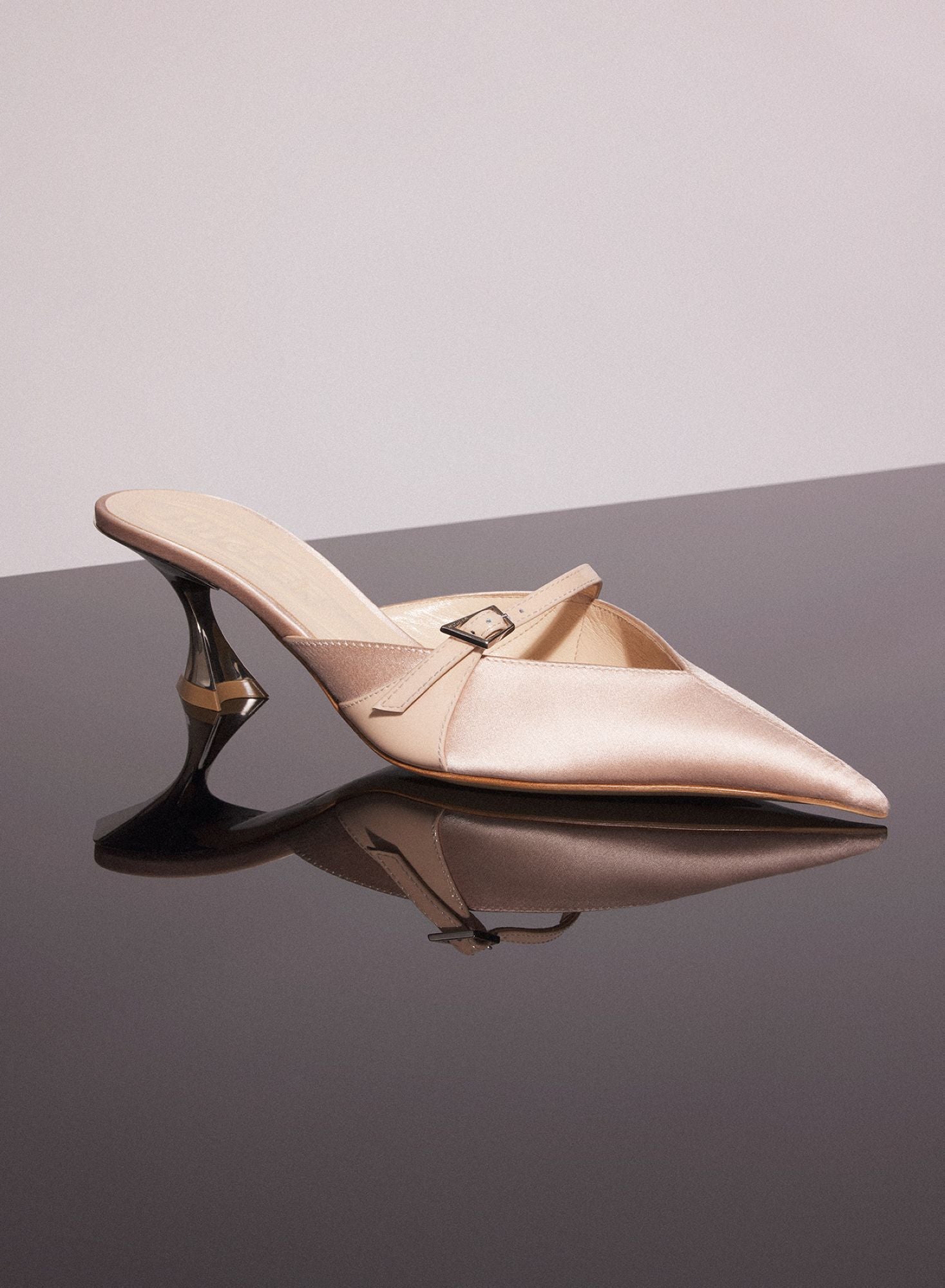 BLACK SATIN FANG 55 MULES WITH STRAP