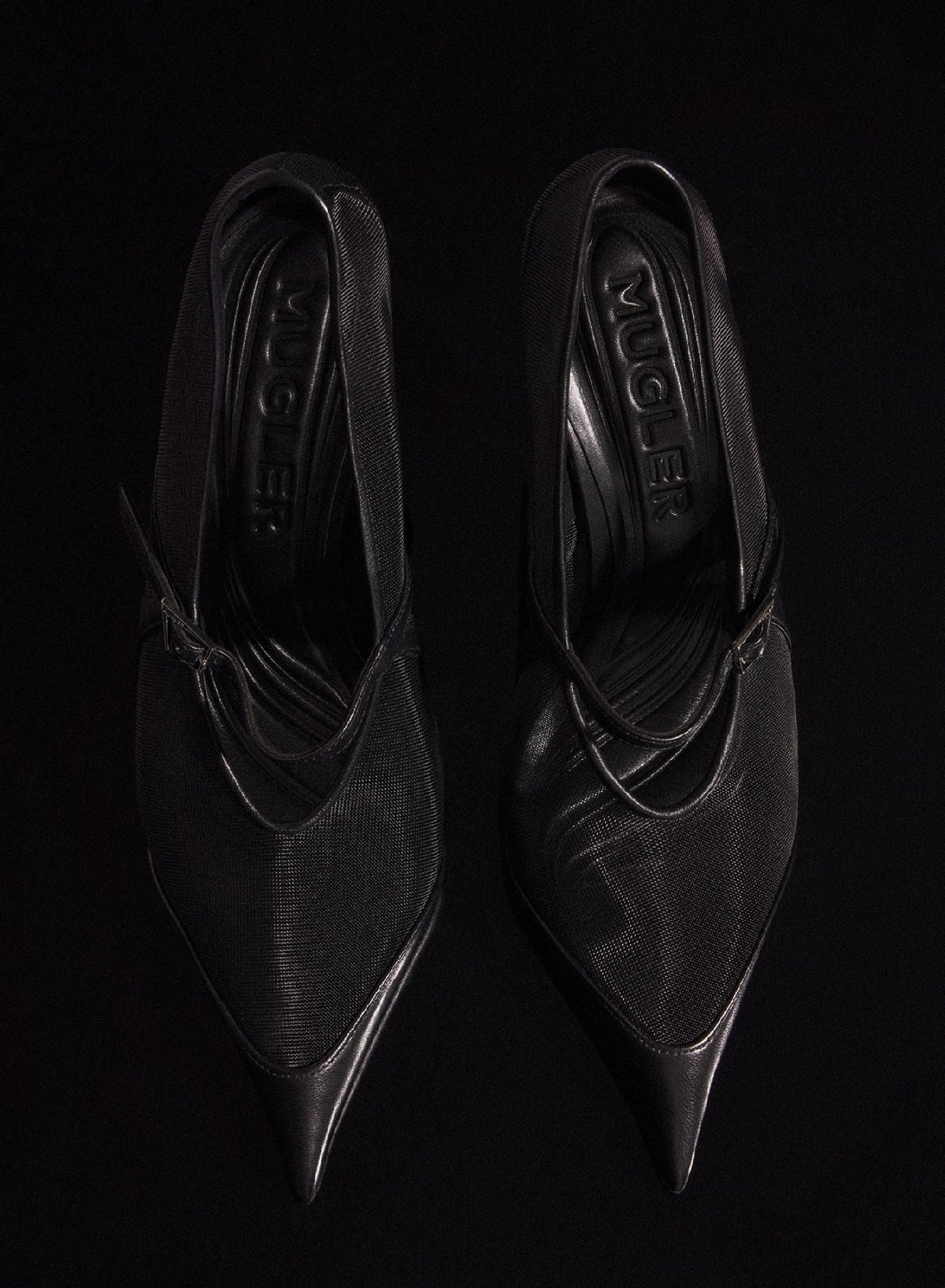 BLACK // black mesh fang 95 pump with strap