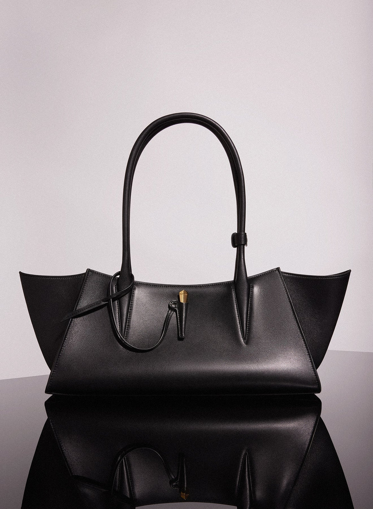 BLACK // black smooth leather fang bag