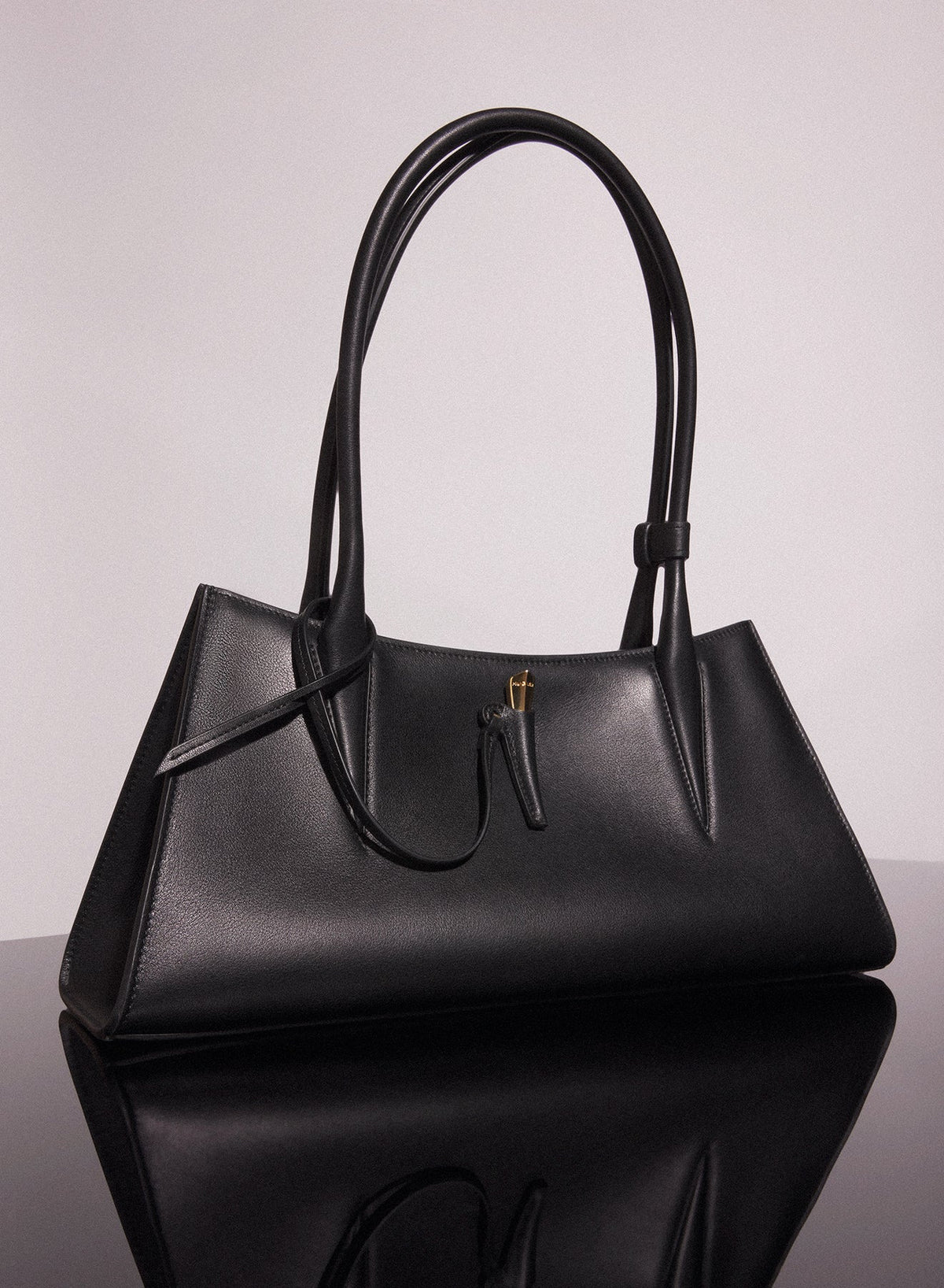 BLACK // black smooth leather fang bag