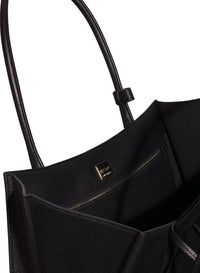 BLACK // black grained leather fang bag