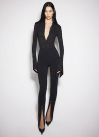BLACK SPIKY SATIN COLLAR BODYSUIT