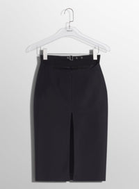 BLACK BUCKLED TAILORED SKIRT