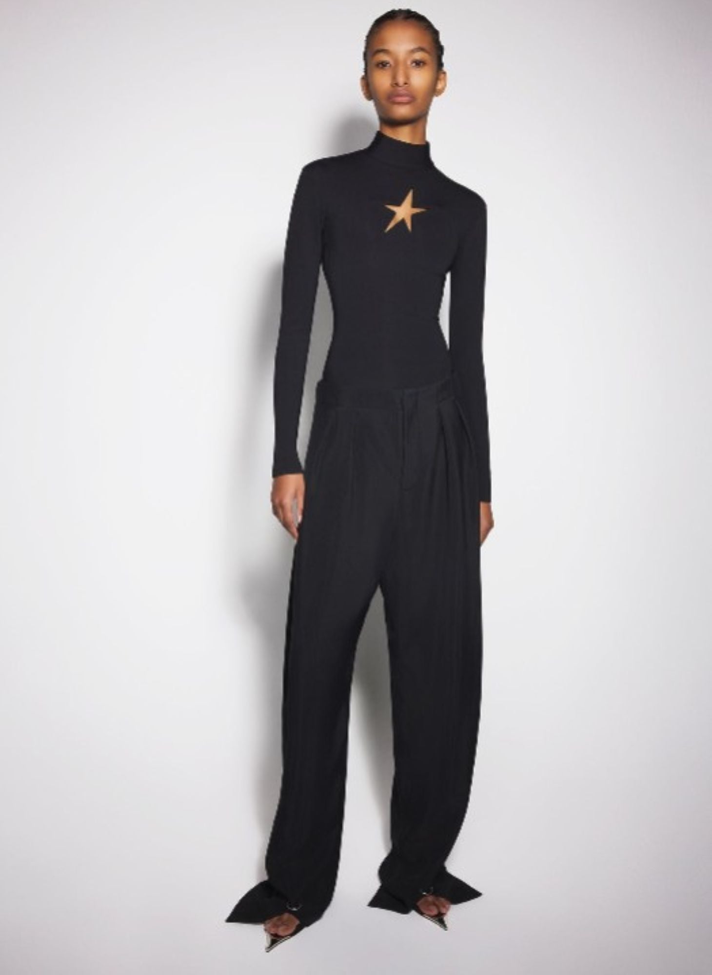 BLACK PIERCED LOOSE TAILORED TROUSERS