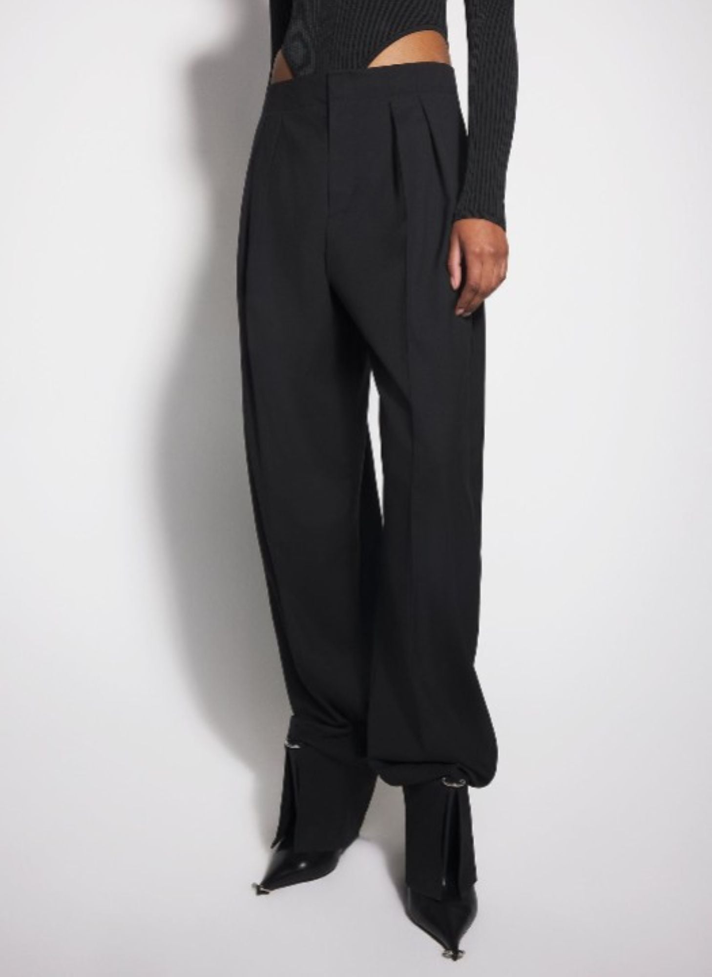 BLACK PIERCED LOOSE TAILORED TROUSERS