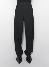 BLACK PLEATED WIDE LEG TROUSERS
