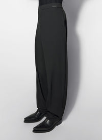 BLACK PLEATED WIDE LEG TROUSERS