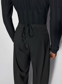 BLACK PLEATED WIDE LEG TROUSERS