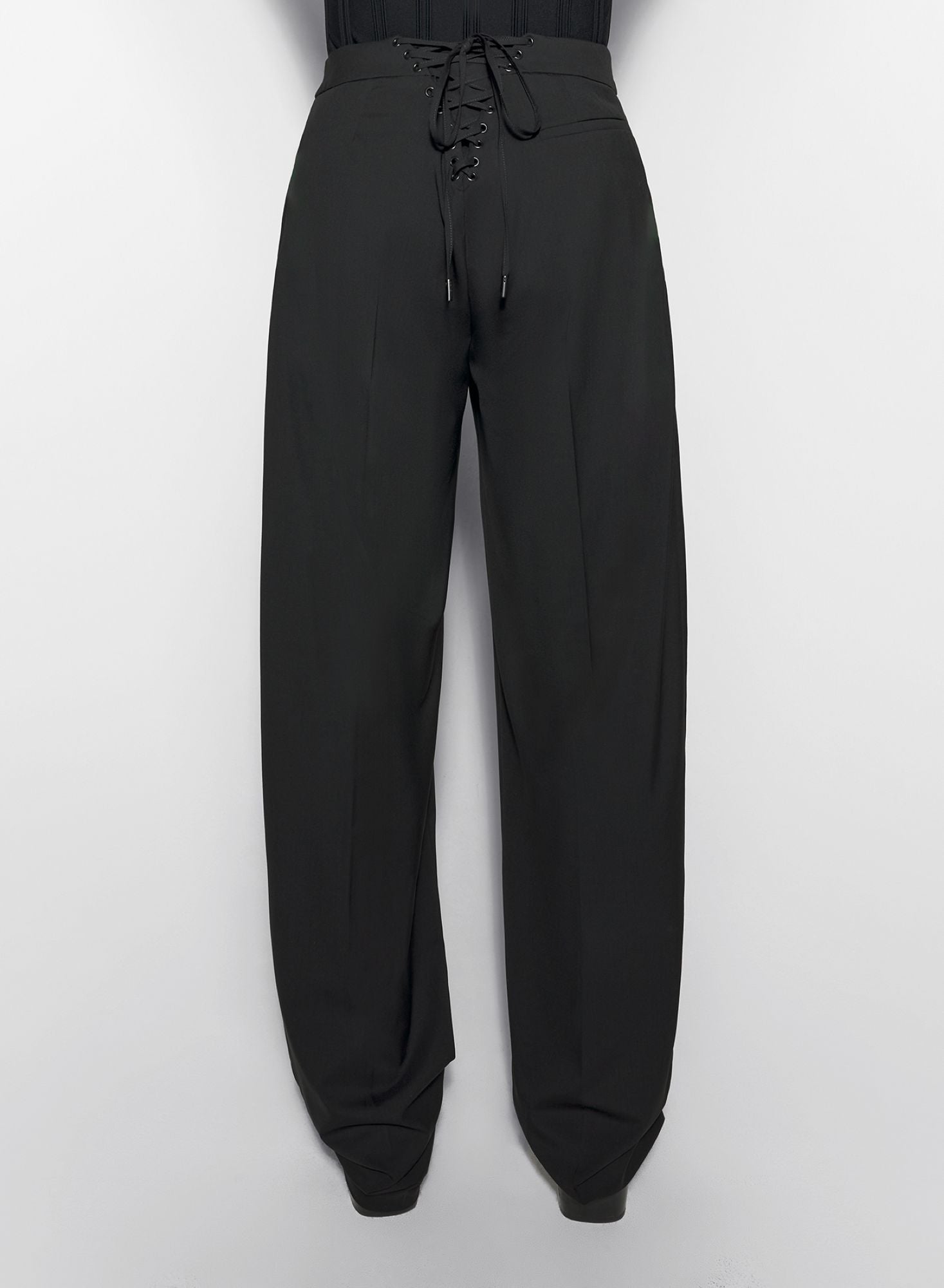 BLACK PLEATED WIDE LEG TROUSERS