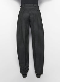 PINSTRIPE PLEATED WIDE LEG TROUSERS