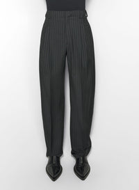 PINSTRIPE PLEATED WIDE LEG TROUSERS