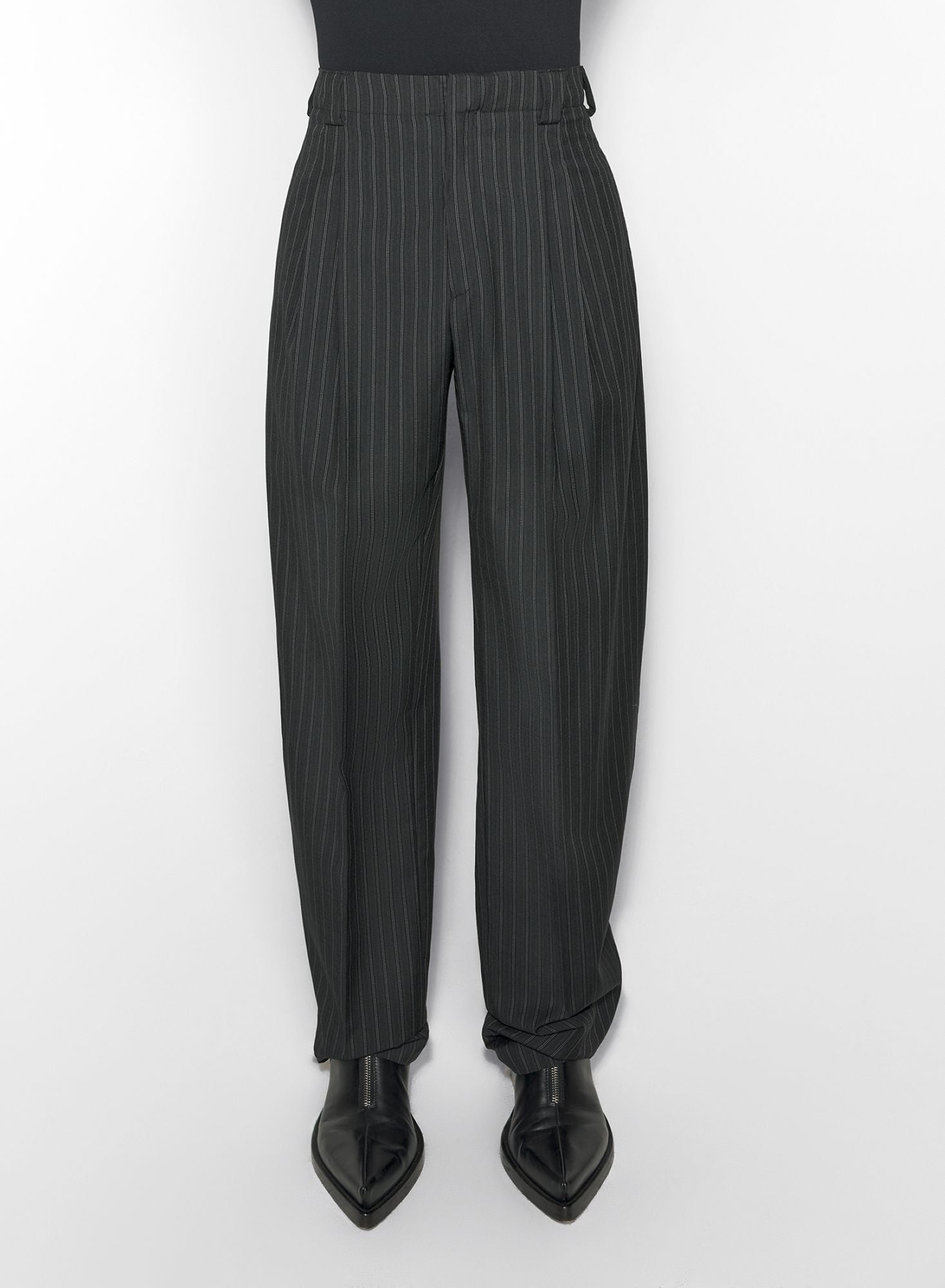 PINSTRIPE PLEATED WIDE LEG TROUSERS