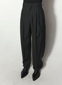 PINSTRIPE PLEATED WIDE LEG TROUSERS
