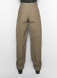 KHAKI PLEATED WIDE LEG TROUSERS