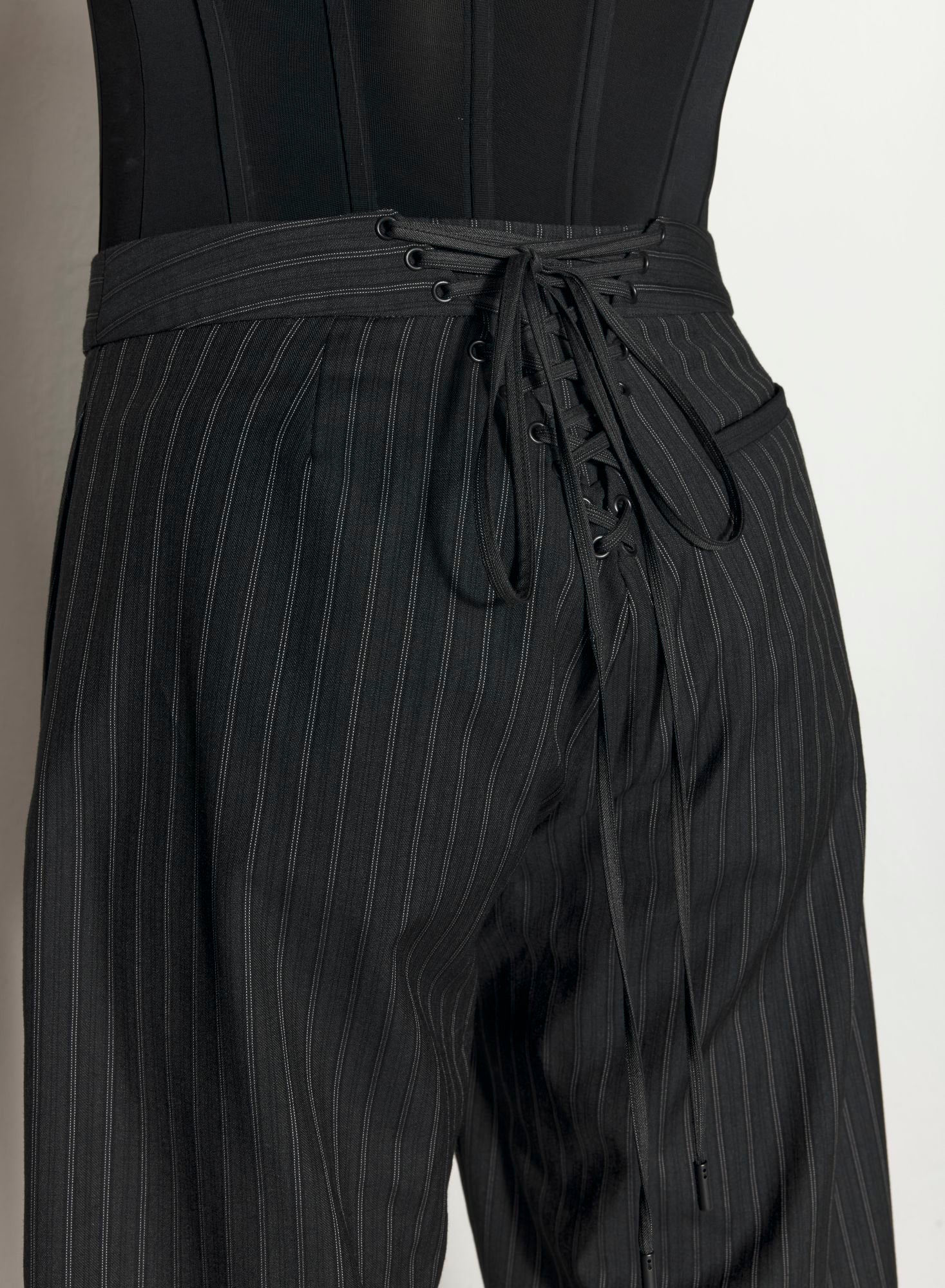 PINSTRIPE LACED UP TAILORING TROUSERS