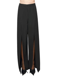 BLACK // black wide-leg slit buckled trousers
