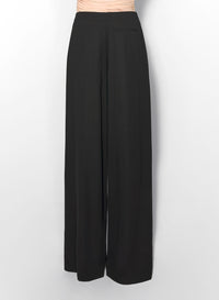 BLACK WIDE-LEG SLIT BUCKLED TROUSERS