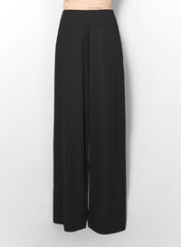 BLACK // black wide-leg slit buckled trousers
