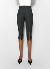 PINSTRIPE PIERCED CAPRI PANTS