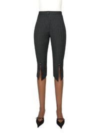 Pantalon capri Piercing rayé en laine - Black on Grey