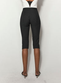 PINSTRIPE PIERCED CAPRI PANTS