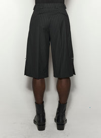 PINSTRIPE PIERCED TAILORED SHORTS