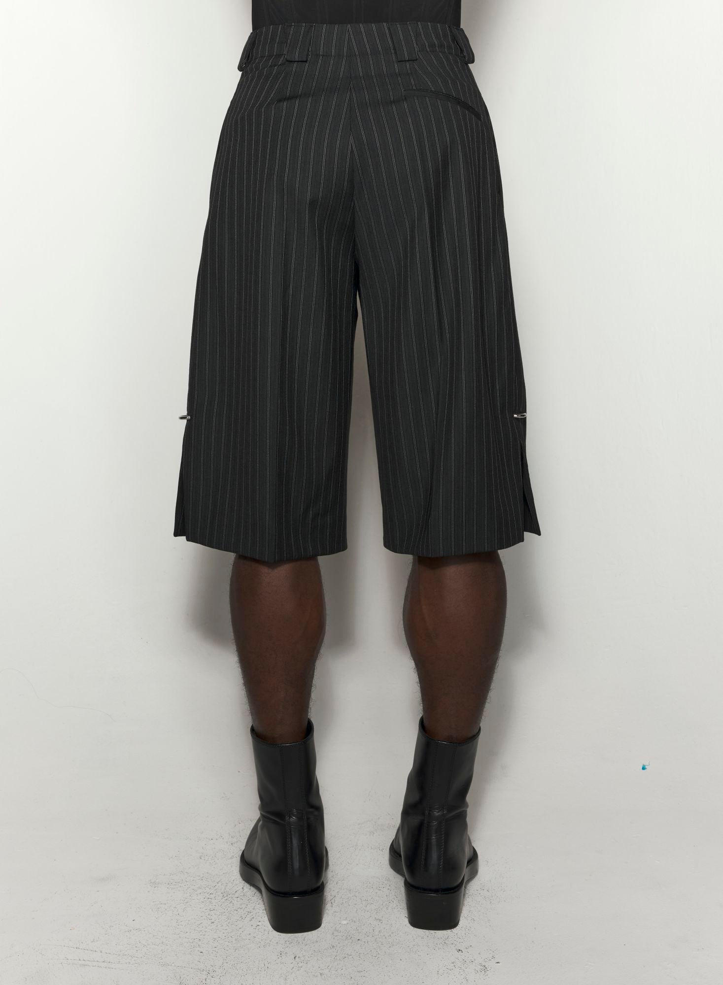 PINSTRIPE PIERCED TAILORED SHORTS