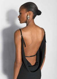 BLACK LEATHER HARNESS BACKLESS CREPE GOWN