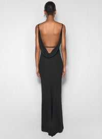 BLACK LEATHER HARNESS BACKLESS CREPE GOWN