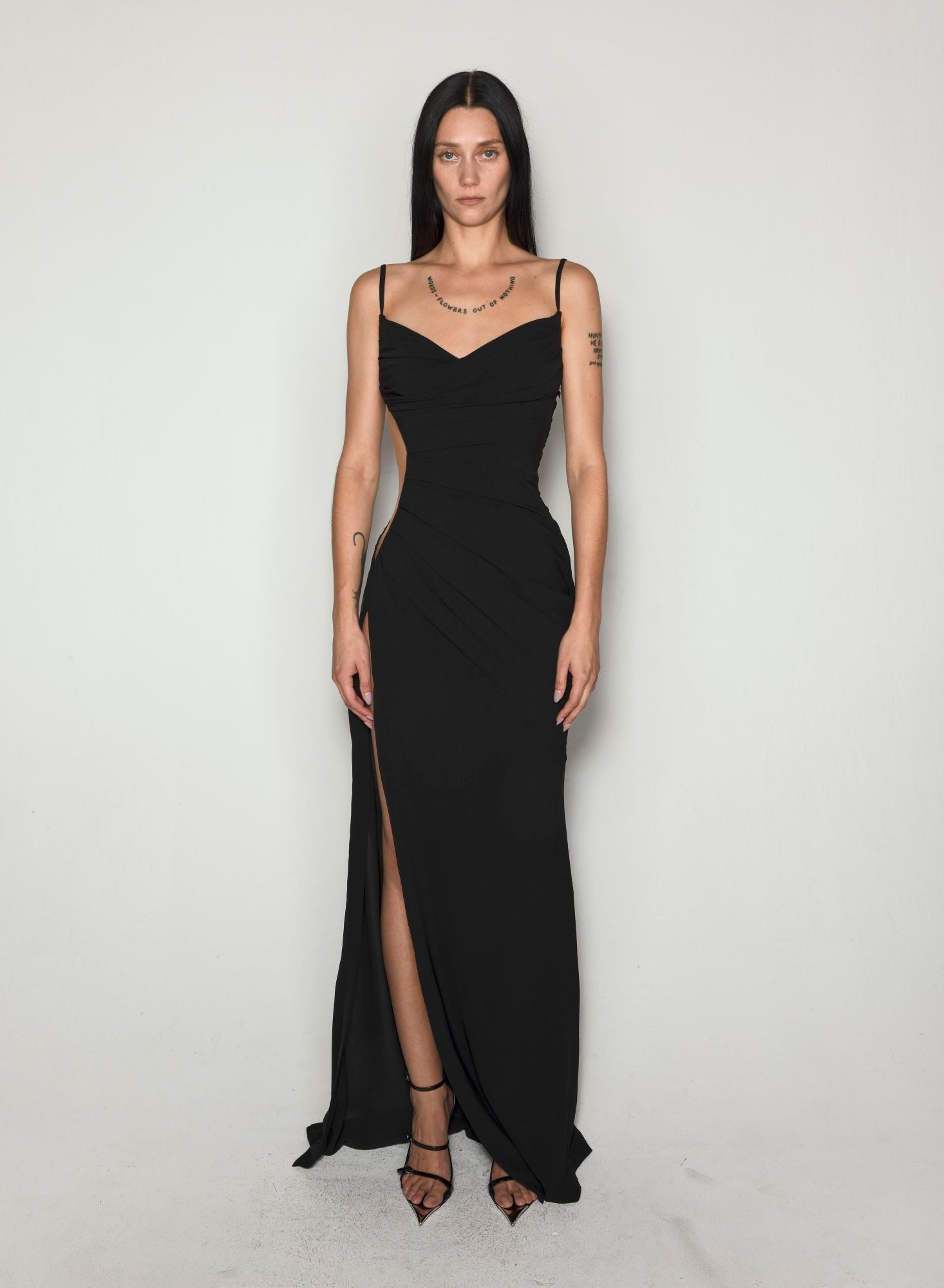 ILLUSION CUT-OUT DRAPED GOWN