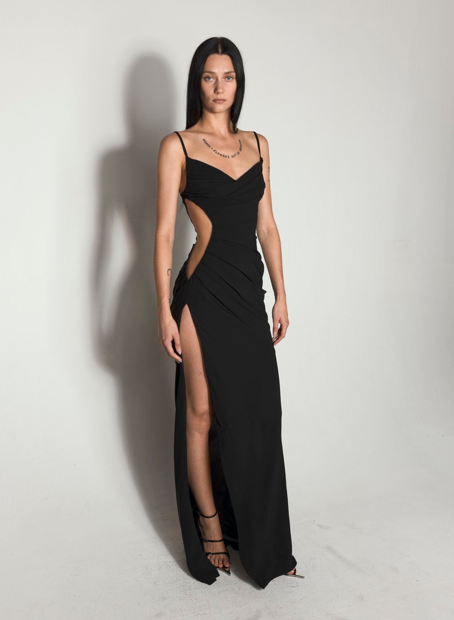 ILLUSION CUT-OUT DRAPED GOWN