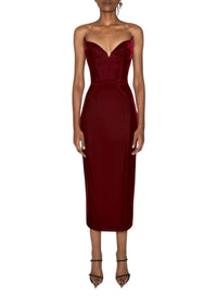 BLOOD RED // red signature strapless velvet gown