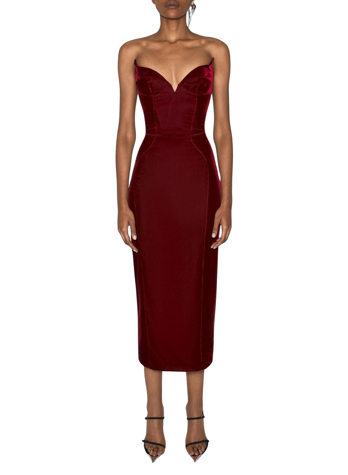 BLOOD RED // red signature strapless velvet gown