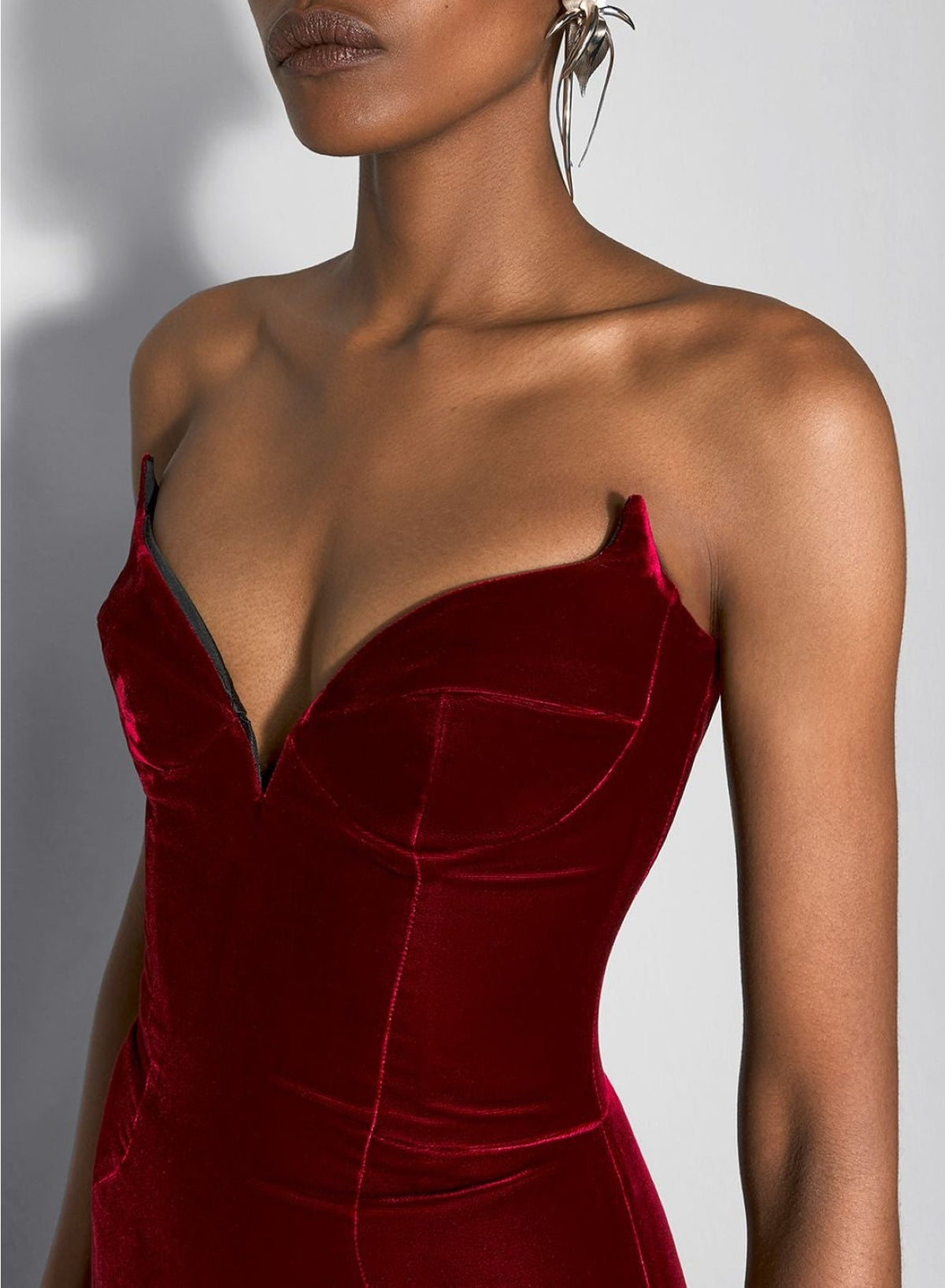 BLOOD RED // red signature strapless velvet gown