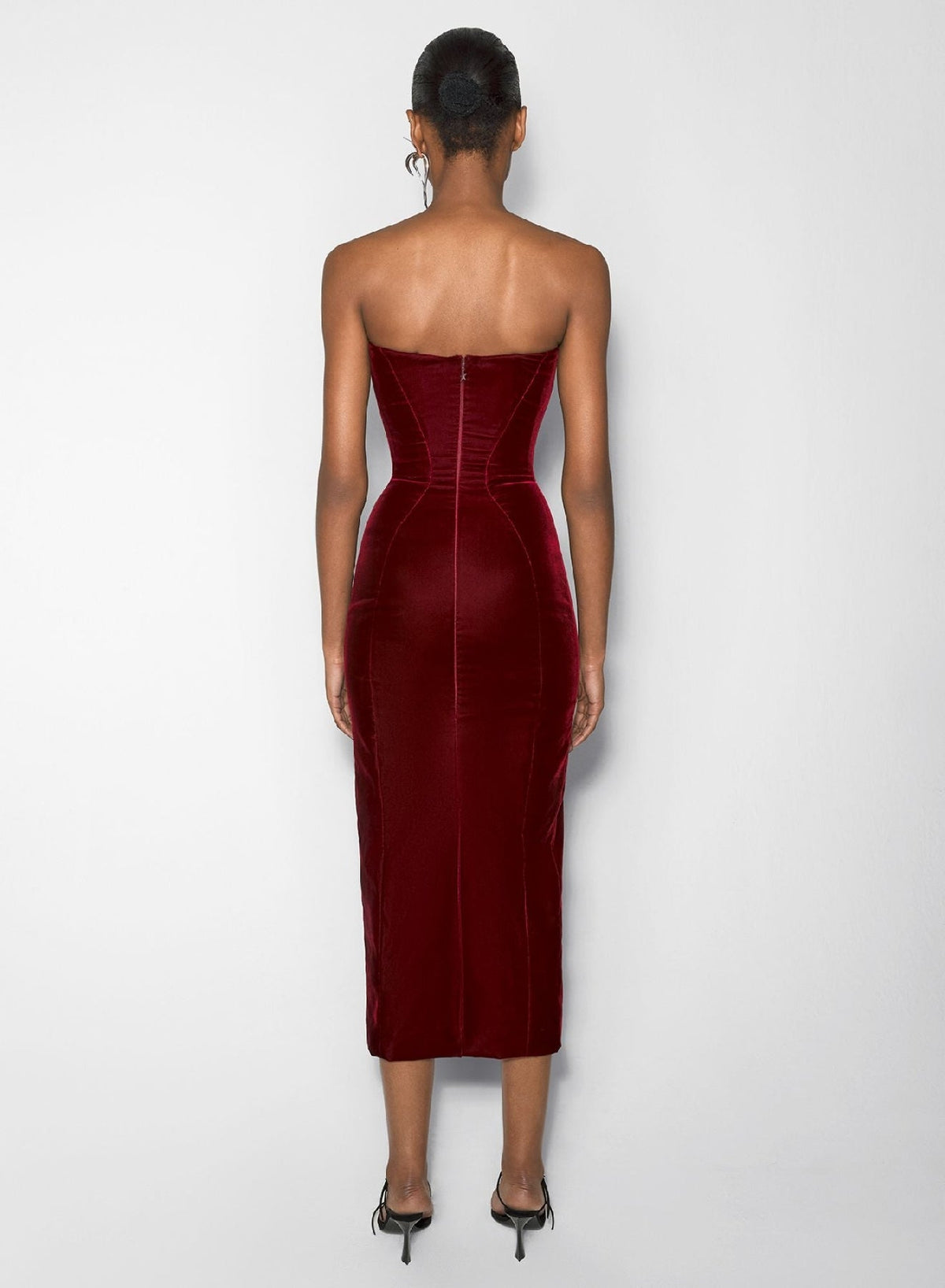 BLOOD RED // red signature strapless velvet gown
