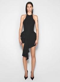 BLACK ASYMETRICAL TAILORING HALTER DRESS