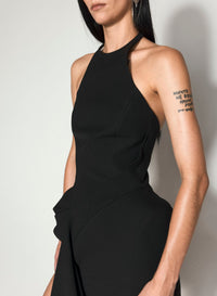 BLACK ASYMETRICAL TAILORING HALTER DRESS