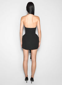 BLACK ASYMETRICAL TAILORING HALTER DRESS