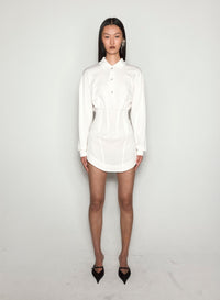 WHITE CORSETED POLO DRESS