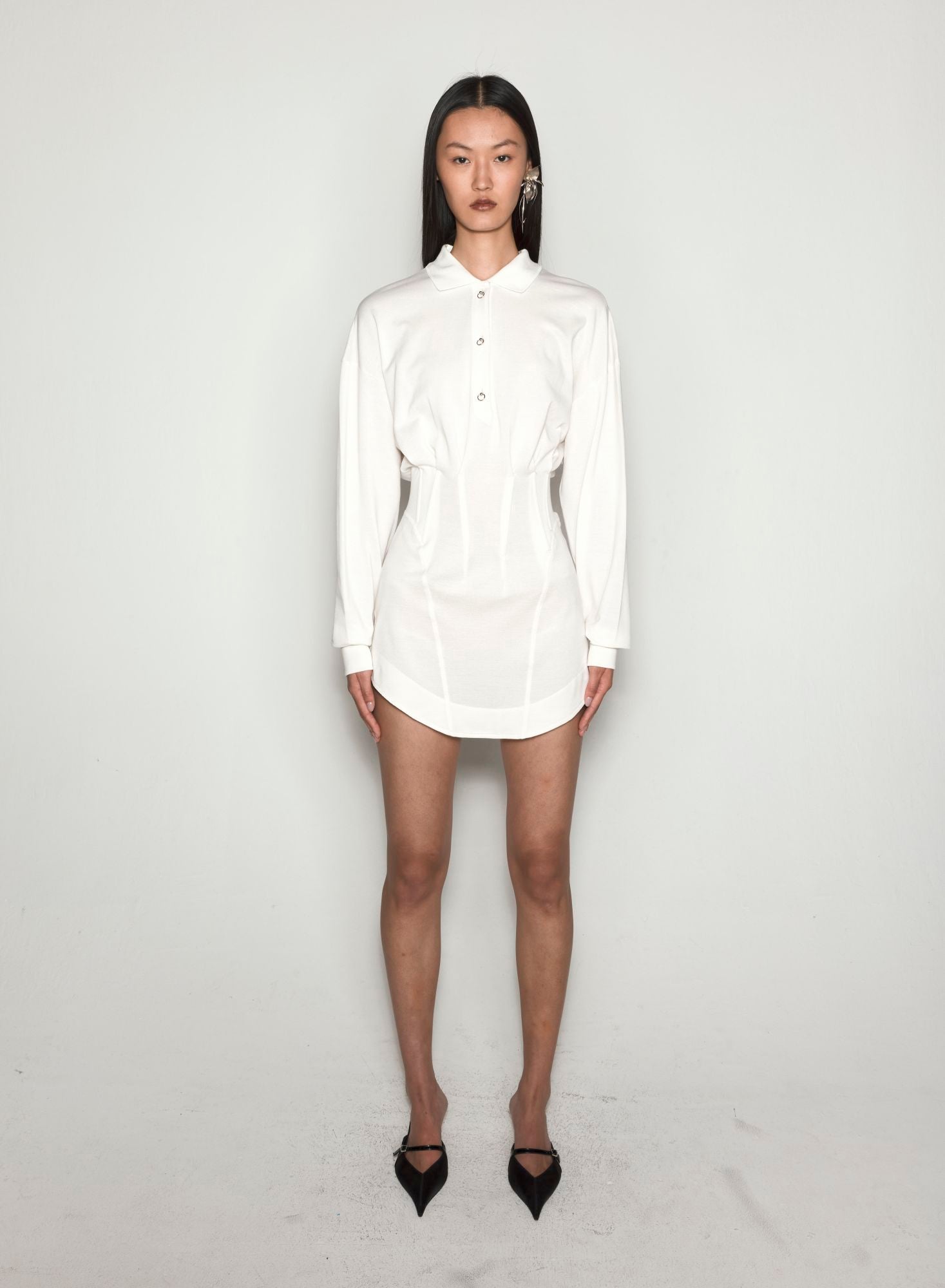 WHITE CORSETED POLO DRESS