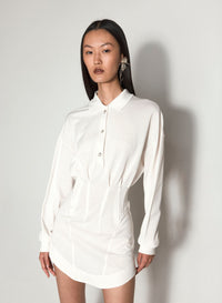 WHITE CORSETED POLO DRESS