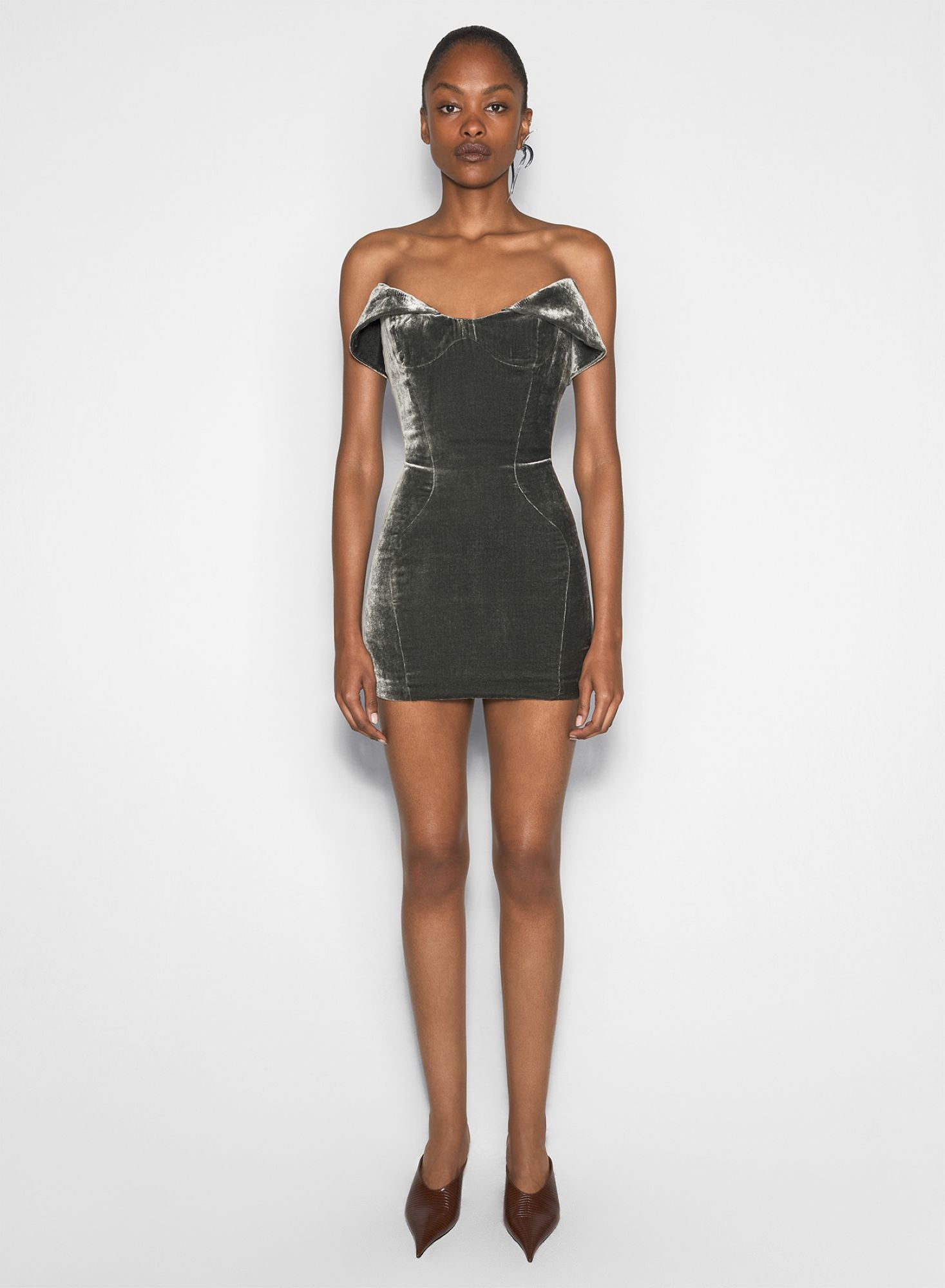 SILVER VELVET MINI DRESS